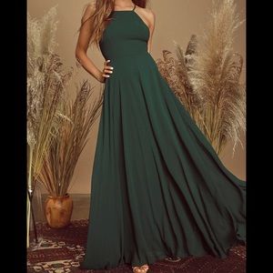 Lulu’s Bridesmaids Dress Women’s Medium Maxi Halter Dress Green Square Collar